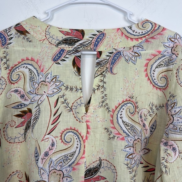 J. Jill Love Linen Paisley Floral Midsummer Top in Light Zest Yellow Size Medium - Picture 10 of 13